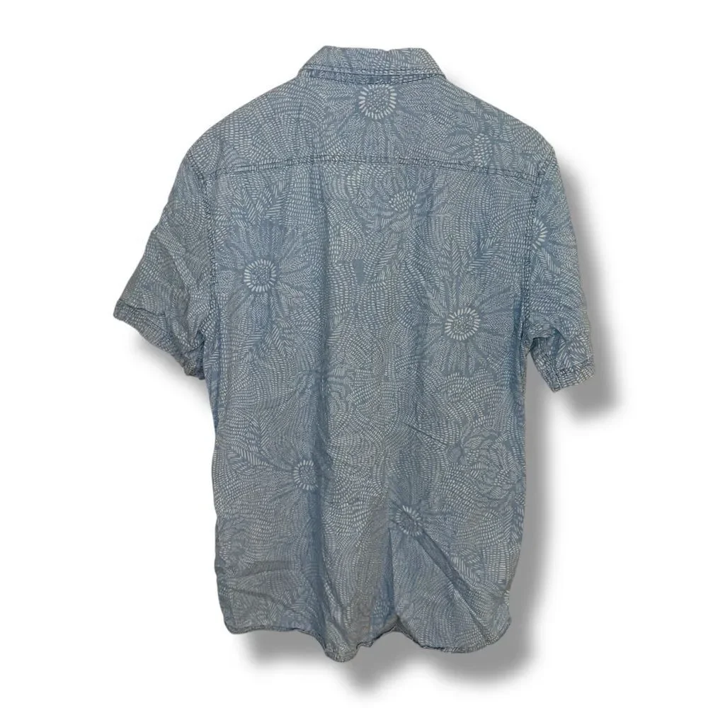 Quicksilver Blue Floral Print S/S Oxford Button Down Sz L